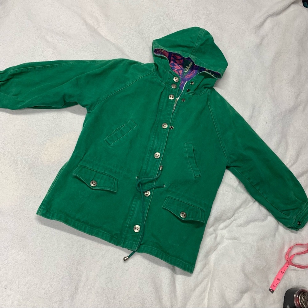 Vintage Casual Club Green 100% Cotton Drawstring Waist Lined Coat size 12
